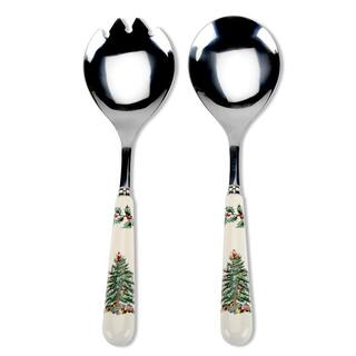 Spode Christmas Tree 2-Piece Stainless Steel Salad Servers with White Ceramic Handle 1496972