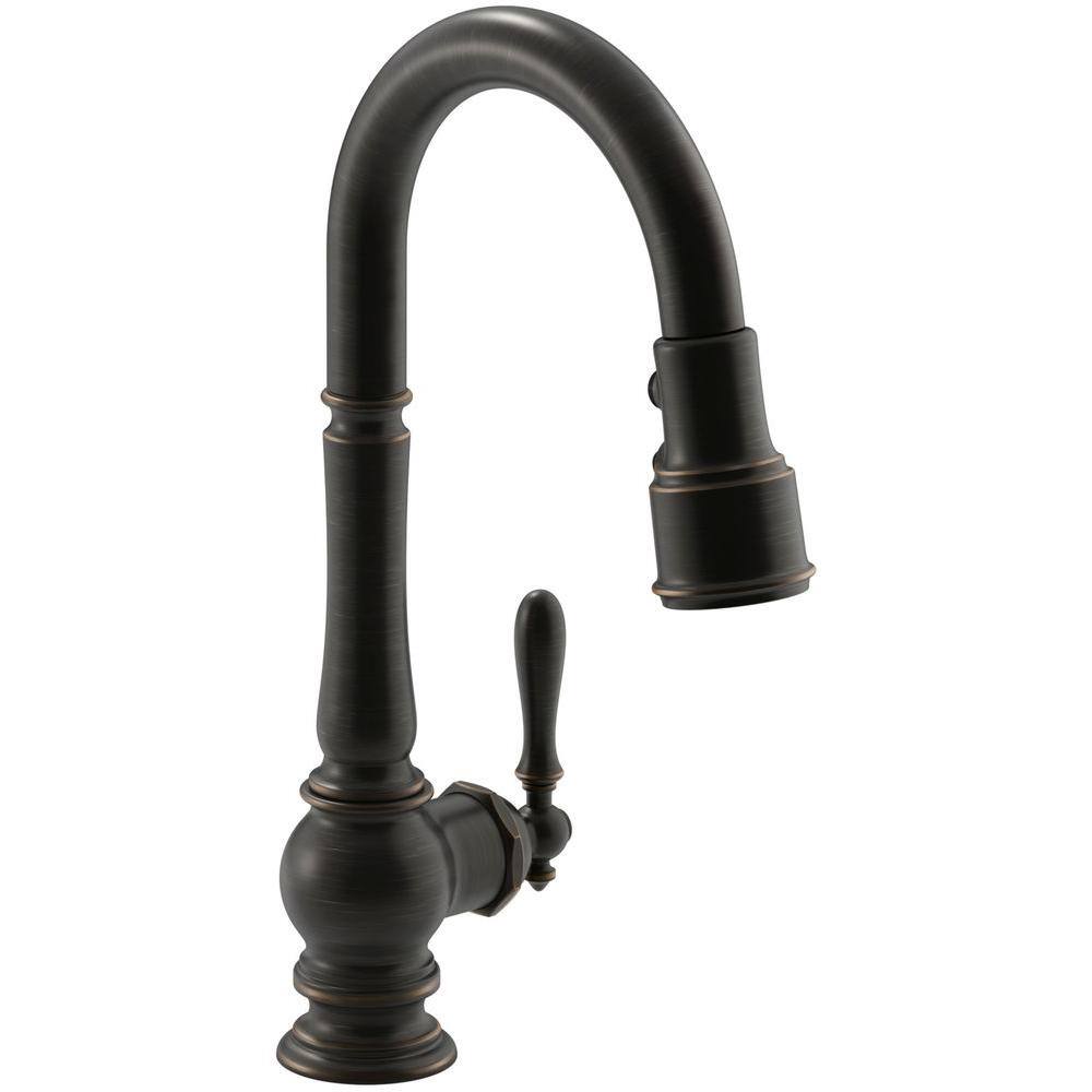 KOHLER Artifacts Single-Handle Pull-Down Sprayer Kitchen Faucet in Oil Rubbed Bronze K-99261-2BZ