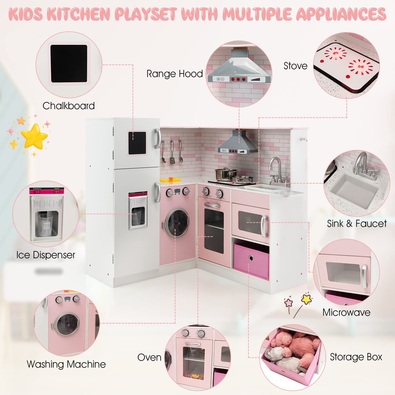 Costzon Kids Kitchen Playset, Wooden Pretend Play