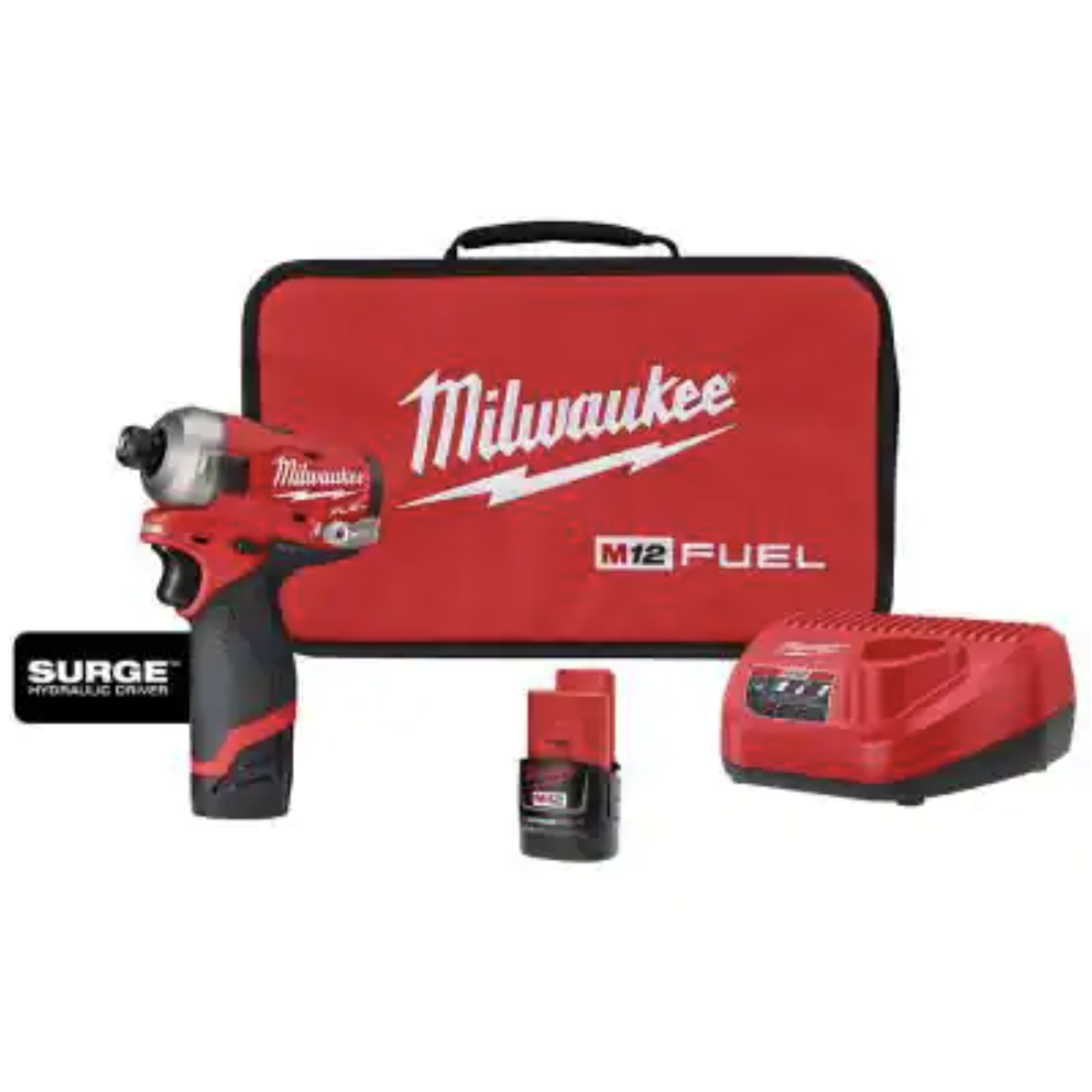 Milwaukee M12 Fuel Surge 12V Lithium-Ion Brushless Cordless 1/4 in. Hex Impact Driver Compact Kit w/Two 2.0Ah Batteries， Bag