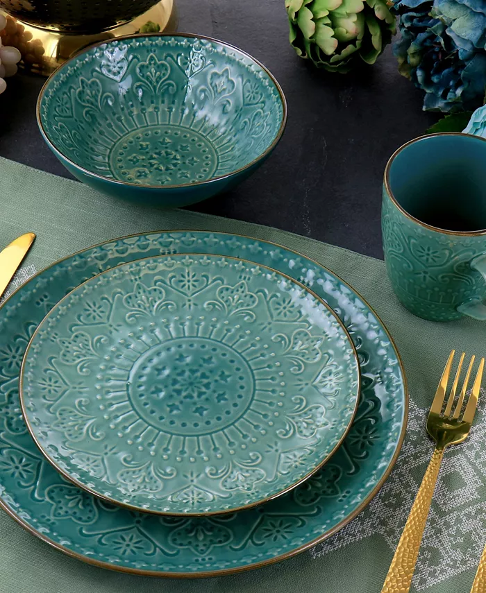 Elama Reactive Glaze Mozaic 16 Piece Luxurious Stoneware Dinnerware Set Service for 4