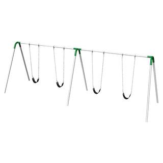 Ultra Play Playground Double Bay Commercial Bipod Swing Set with Strap Seats and Green Yokes PBP-8-2S-GRN