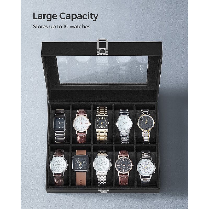 10 Slots Box， Holder with Glass Lid， Case with Removable Pillow， Velvet Lining， Metal Clasp