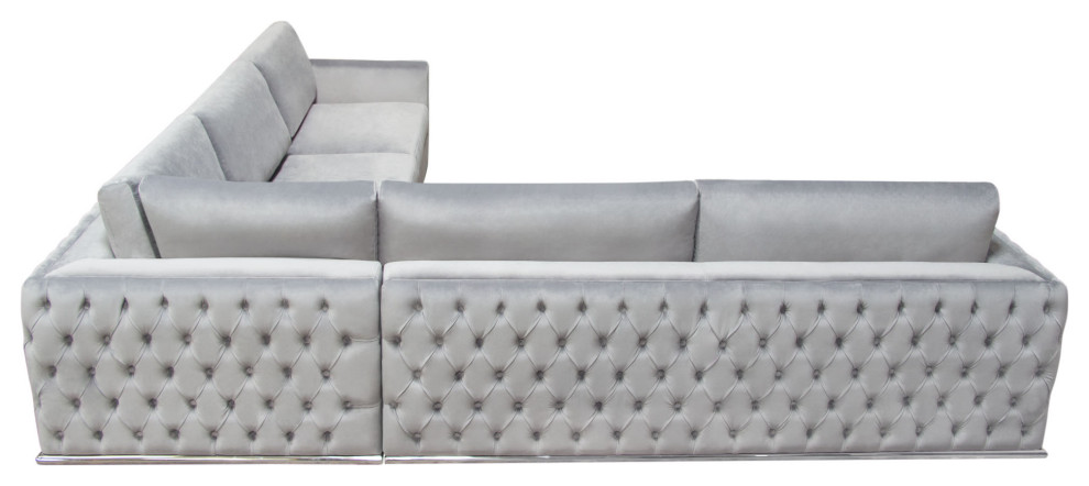 Envy 3 Piece Sectional  Platinum Gray Velvet With Detail and Silver Metal Trim   Contemporary   Sectional Sofas   by HedgeApple  Houzz