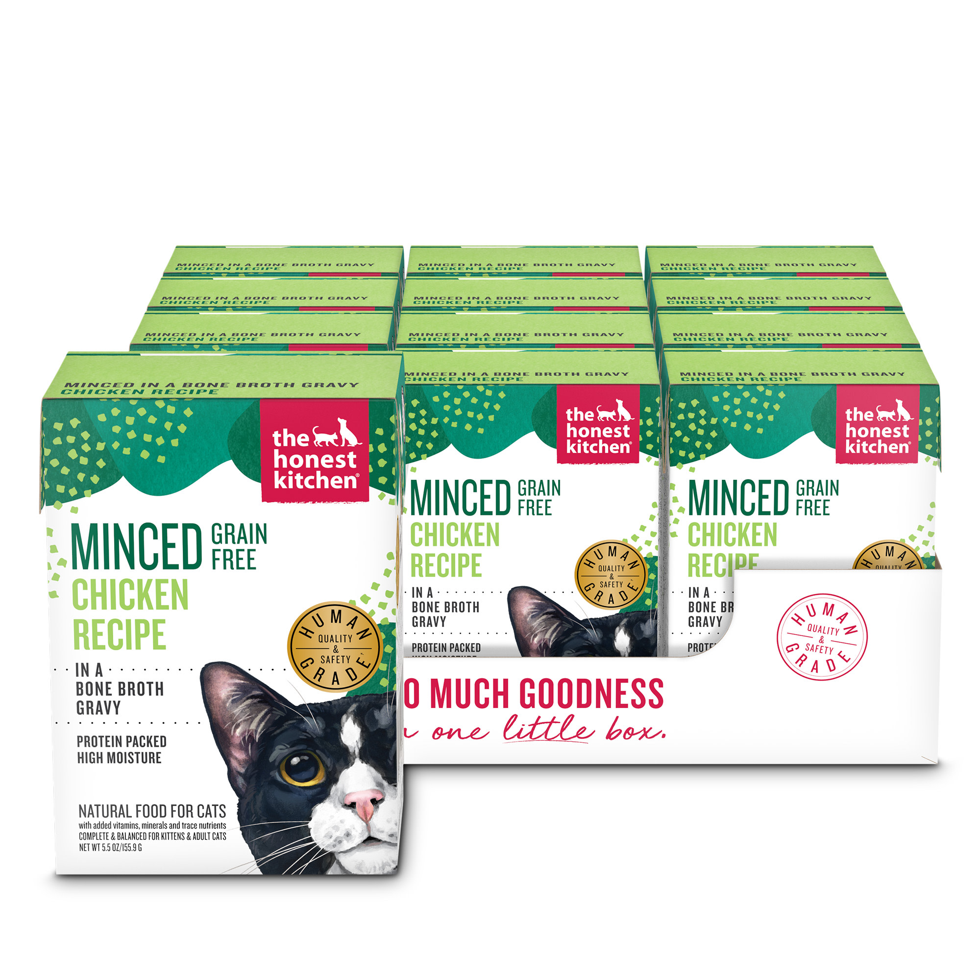 The Honest Kitchen Grain Free Minced Chicken in Bone Broth Gravy Wet Cat Food， 5.5 oz.， Case of 12