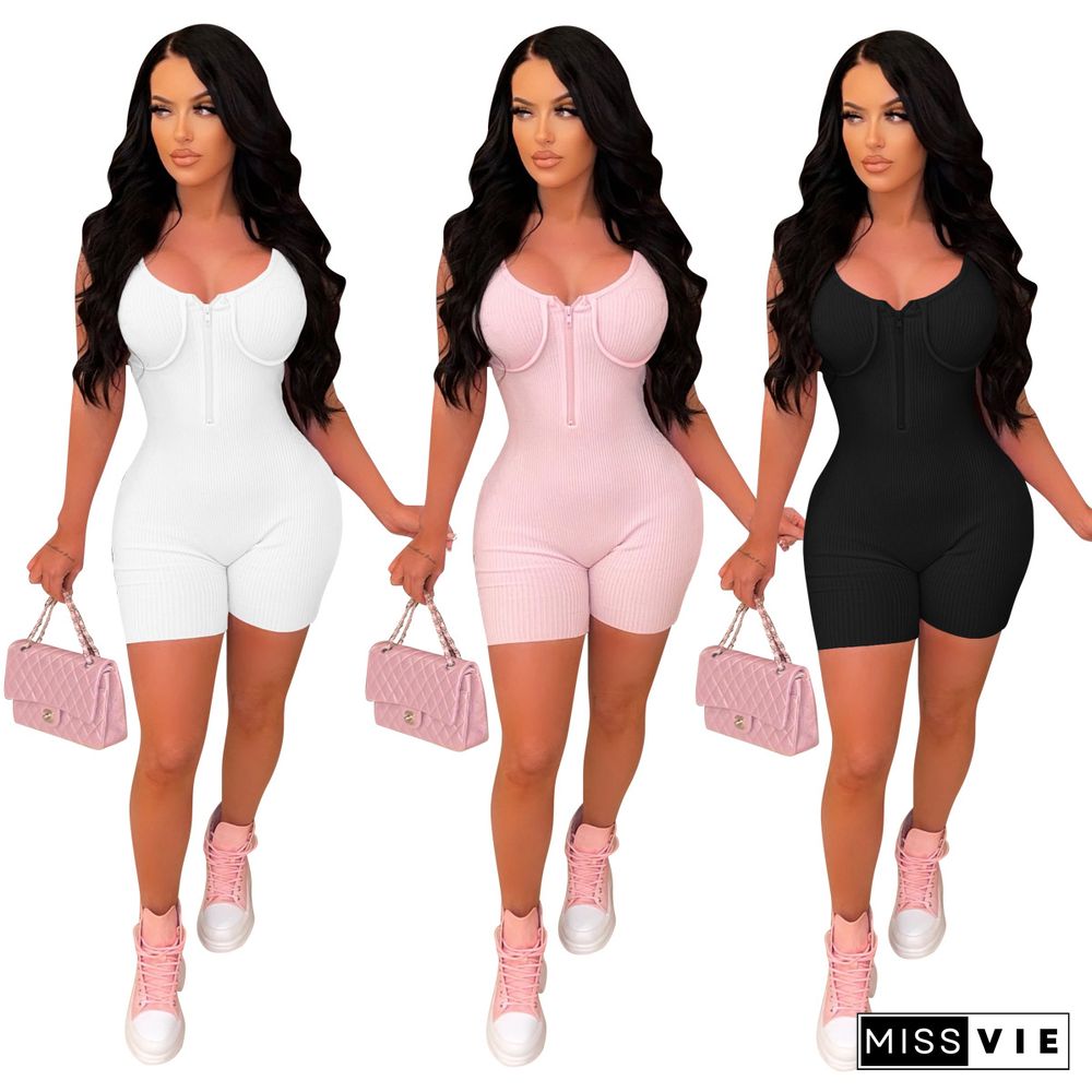 Knitted Sleeveless Zipper Bodycon Romper