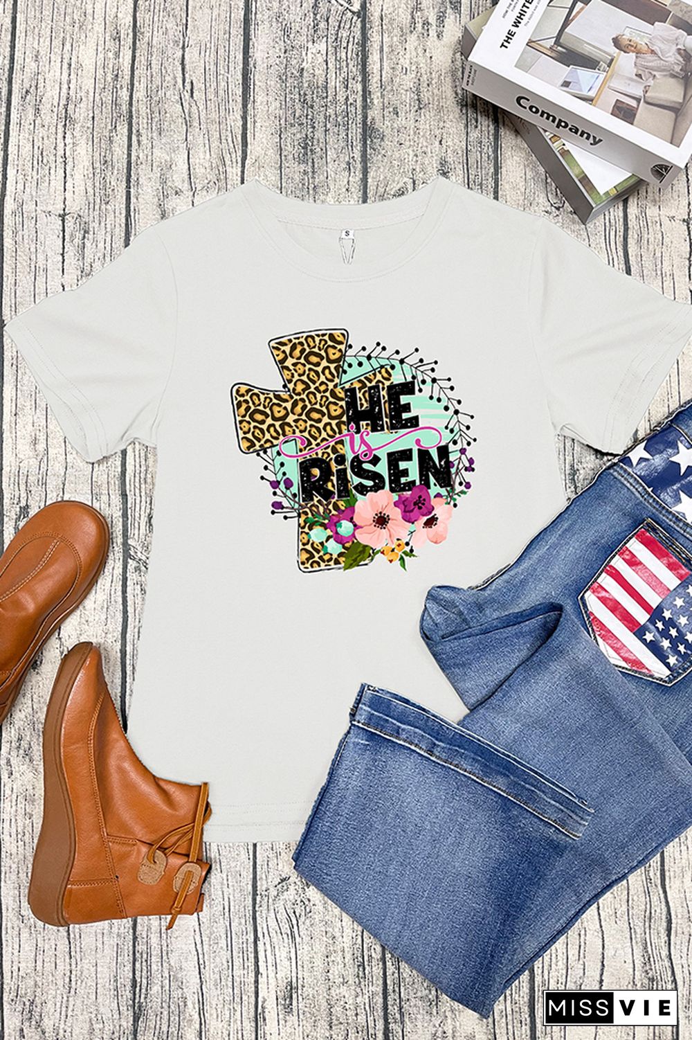 He Is Risen Easter Short Sleeve Graphic Tee Wholesale