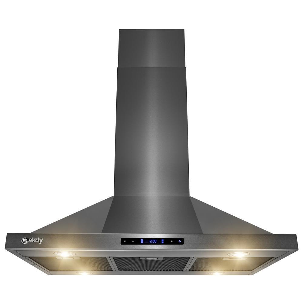 AKDY 36 in 343 CFM Kitchen Island Mount Range Hood in Black Stainless Steel with Touch Control