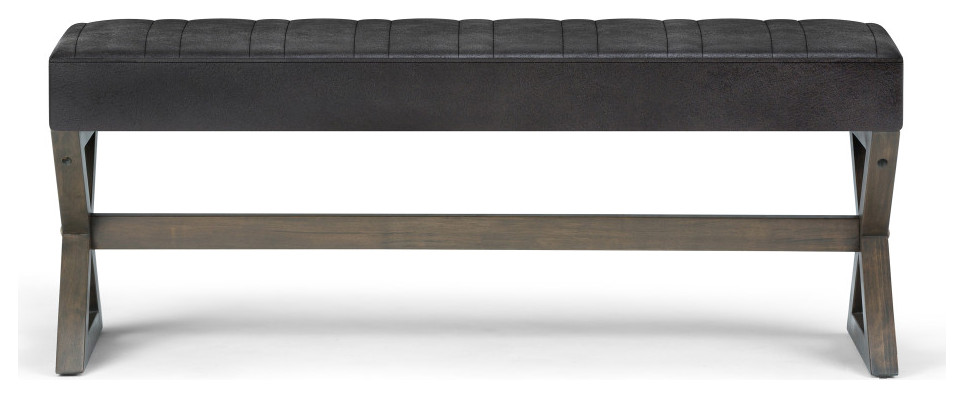 Salinger Large Ottoman Bench  Black Faux Leather   Transitional   Footstools And Ottomans   by Simpli Home Ltd.  Houzz