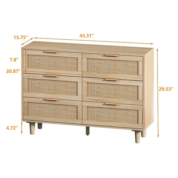 6-Drawers Rattan Storage Cabinet dresser - - 37953555