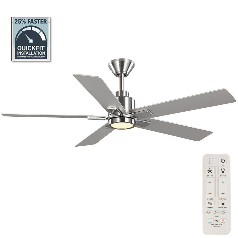 Hampton Bay Zandra 52 in. White Changing Integrated LED Brushed Nickel Smart Hubspace Ceiling Fan with Light Kit and Remote Included 92380