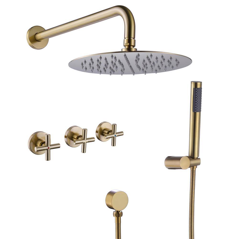 matrix decor 1-Spray Round Wall Bar Shower Kit with Hand Shower in Brushed Gold MD-RCS81010BG