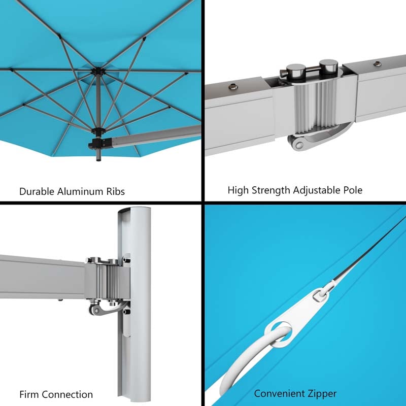 8 FT Patio Wall Mounted Umbrella with Adjustable Pole, Outdoor Tilting Sunshade Umbrella with Wind Vent