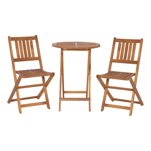 Indoor/Outdoor Acacia Wood Folding Table and 2 Chair Bistro Set