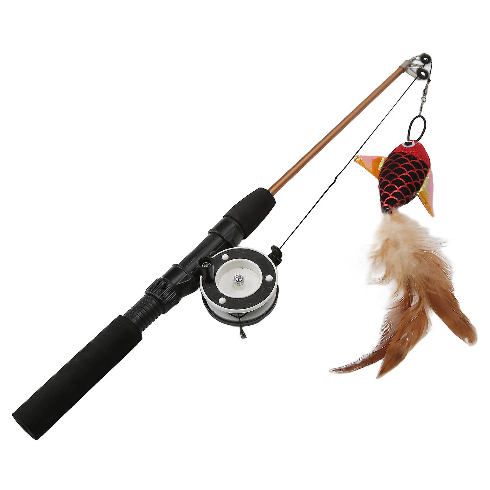 Funny Cat Stick Realistic Flexible Interactive Pulley Telescopic Fishing Rod Cat Toy For Cats(red Fish Fishing Rod )