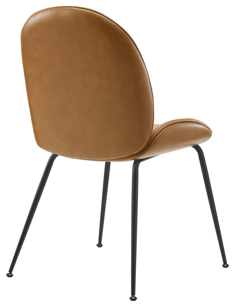 Scoop Black Powder Coated Steel Leg Vegan Leather Dining Chairs Set of 2  Tan   Midcentury   Dining Chairs   by House Bound  Houzz