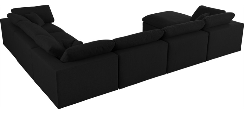 Maklaine Contemporary Black Linen Fabric Deluxe Modular Sectional Sofa   Transitional   Sectional Sofas   by Homesquare  Houzz
