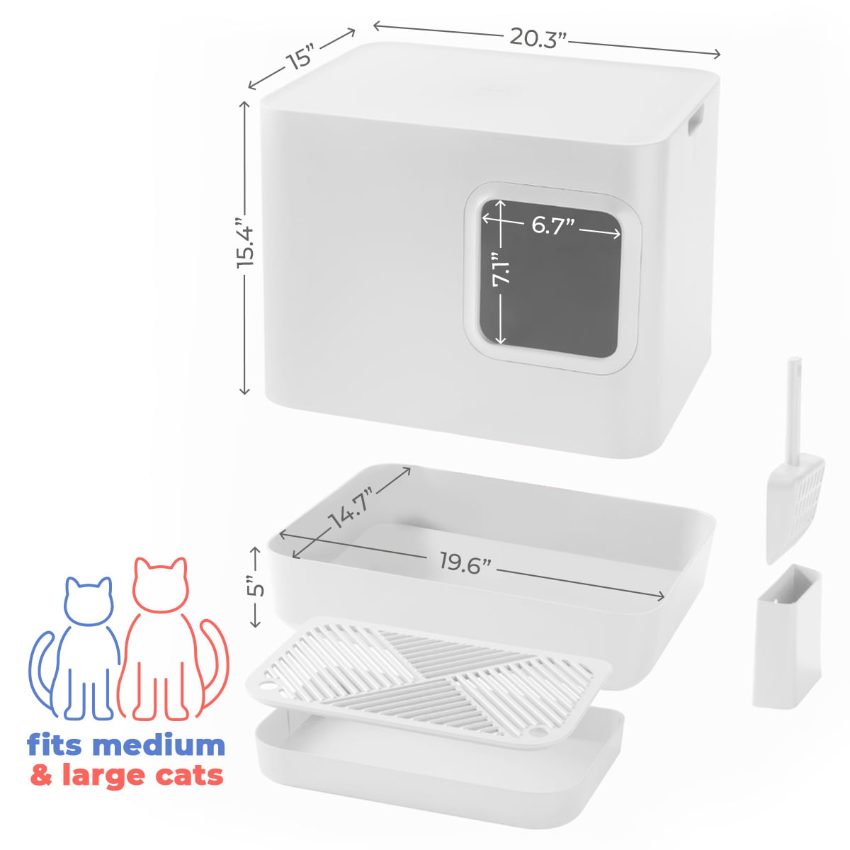 MEOWY STUDIO Loo XL Covered Cat Litter Box， Aspen White