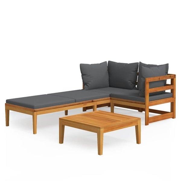 3 Piece Patio Lounge Set with Dark Gray Cushions Acacia Wood