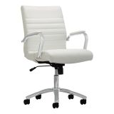 Modern Comfort Winsley Bonded Leather Mid-Back Manager's Chair， White/Silver， BIFMA Certified