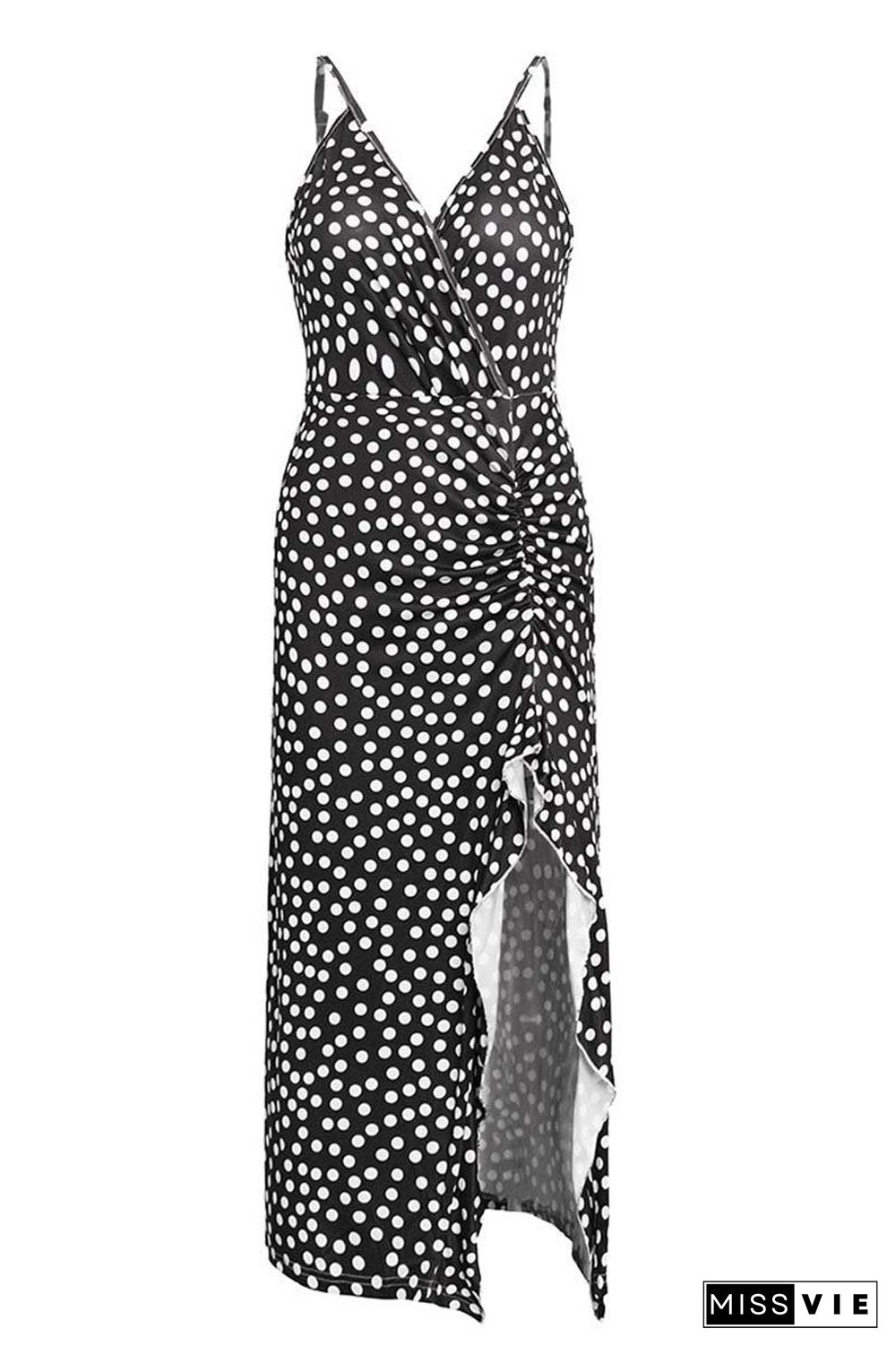 Print Floral Dot V Neck Dress