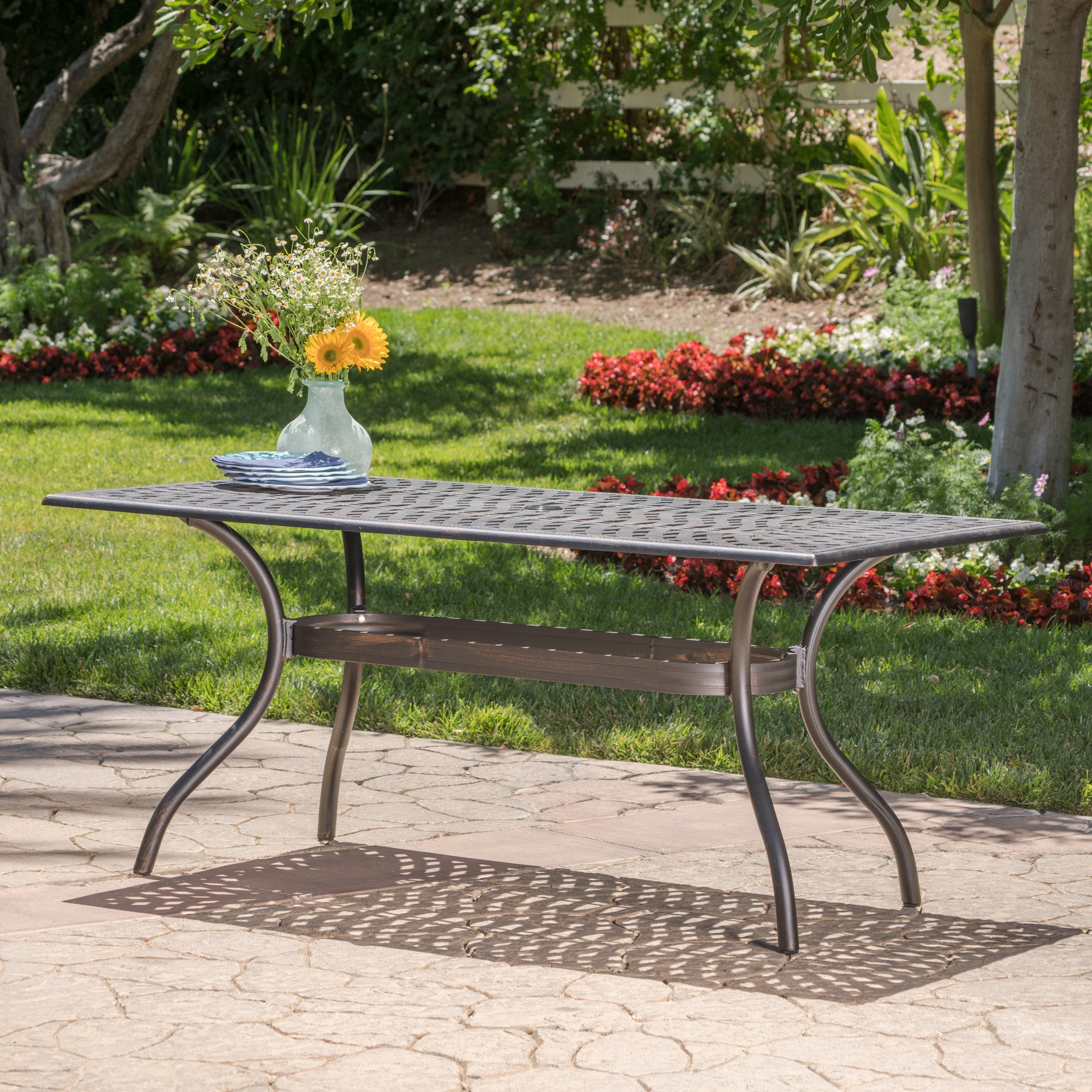 Carlton Outdoor Patina Copper Cast Aluminum Dining Table