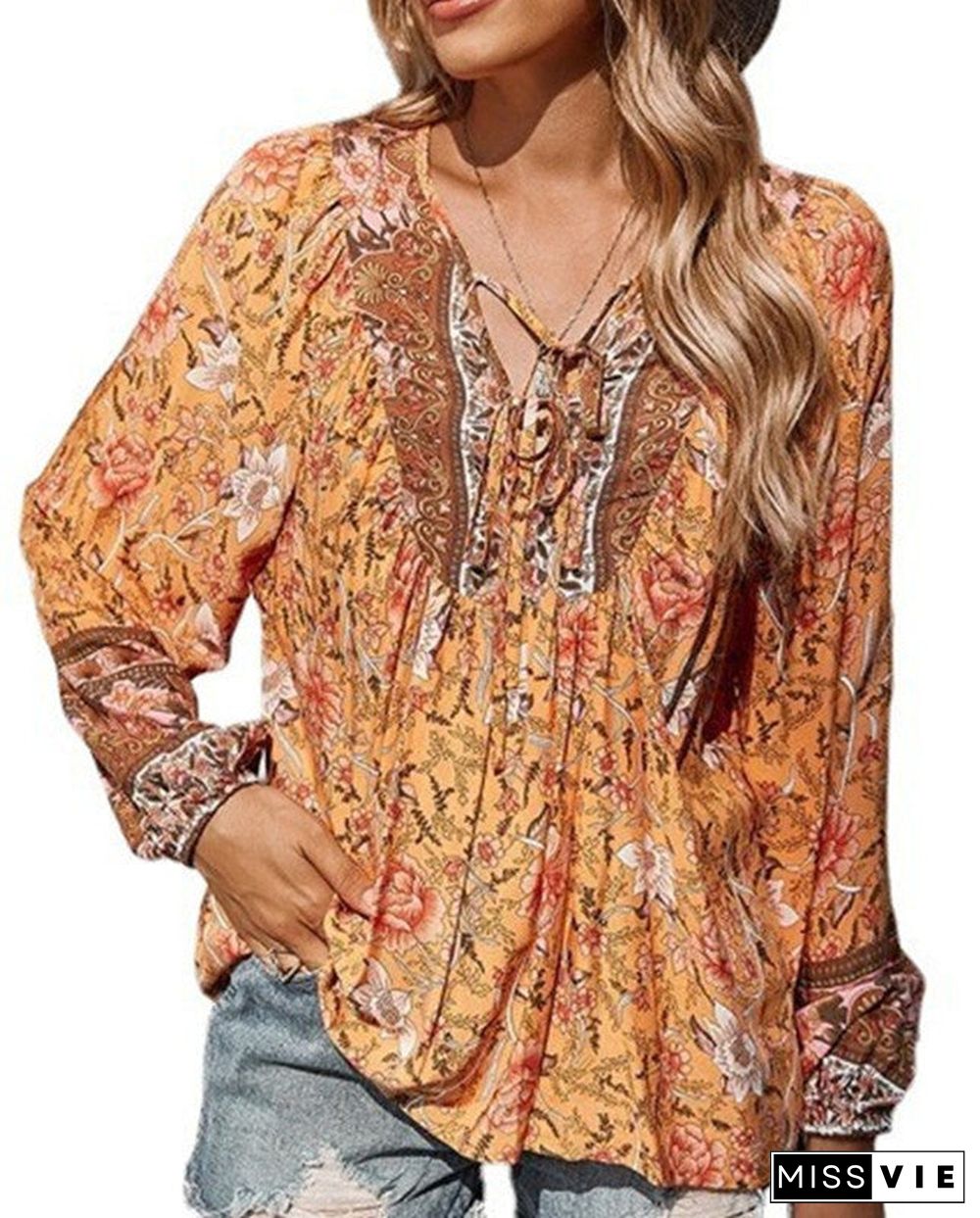 Pullover Print Loose Casual Long Sleeve Blouses