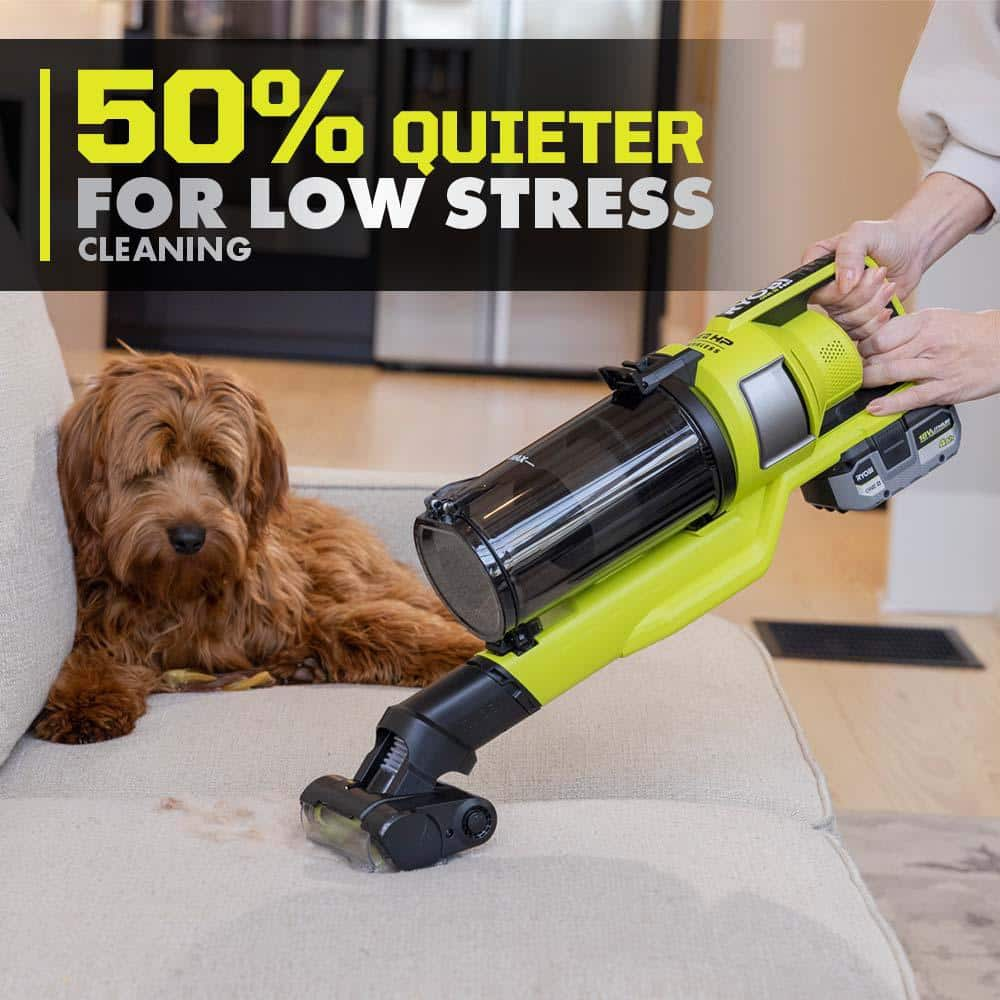 RYOBI ONE+ HP 18V Brushless Cordless Pet Stick Vac with Kit with Dual-Roller, 4.0 Ah HIGH PERFORMANCE Battery, and Charger PBLSV717K