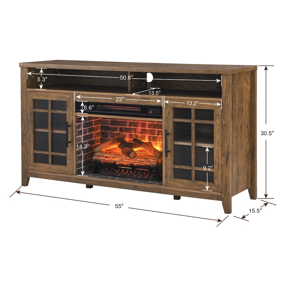 55 inch TV Media Stand with Electric Fireplace KD Inserts Heater Reclaimed Barnwood Color High quality and durable