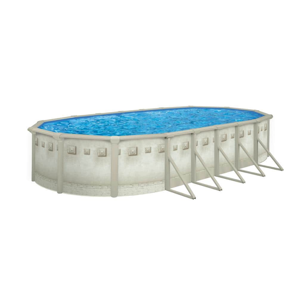 AQUARIAN Palisades 18 ft. x 33 ft. Oval 52 in. D Above Ground Hard Sided Pool Package with Entry Step System PSEABT183352HD6