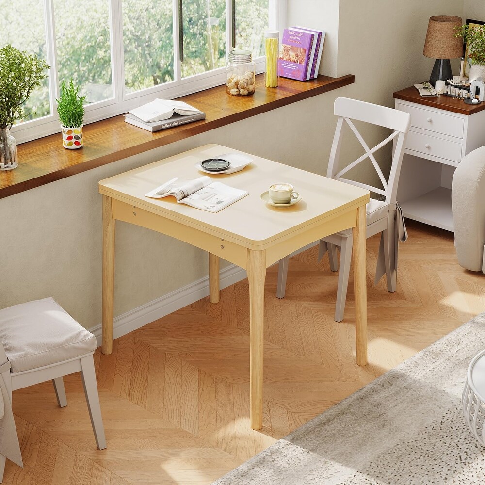 Folding Dining Table with Hidden Storage Space  Modern Dining Table with Wood Legs  Multipurpose Foldable Dining Table