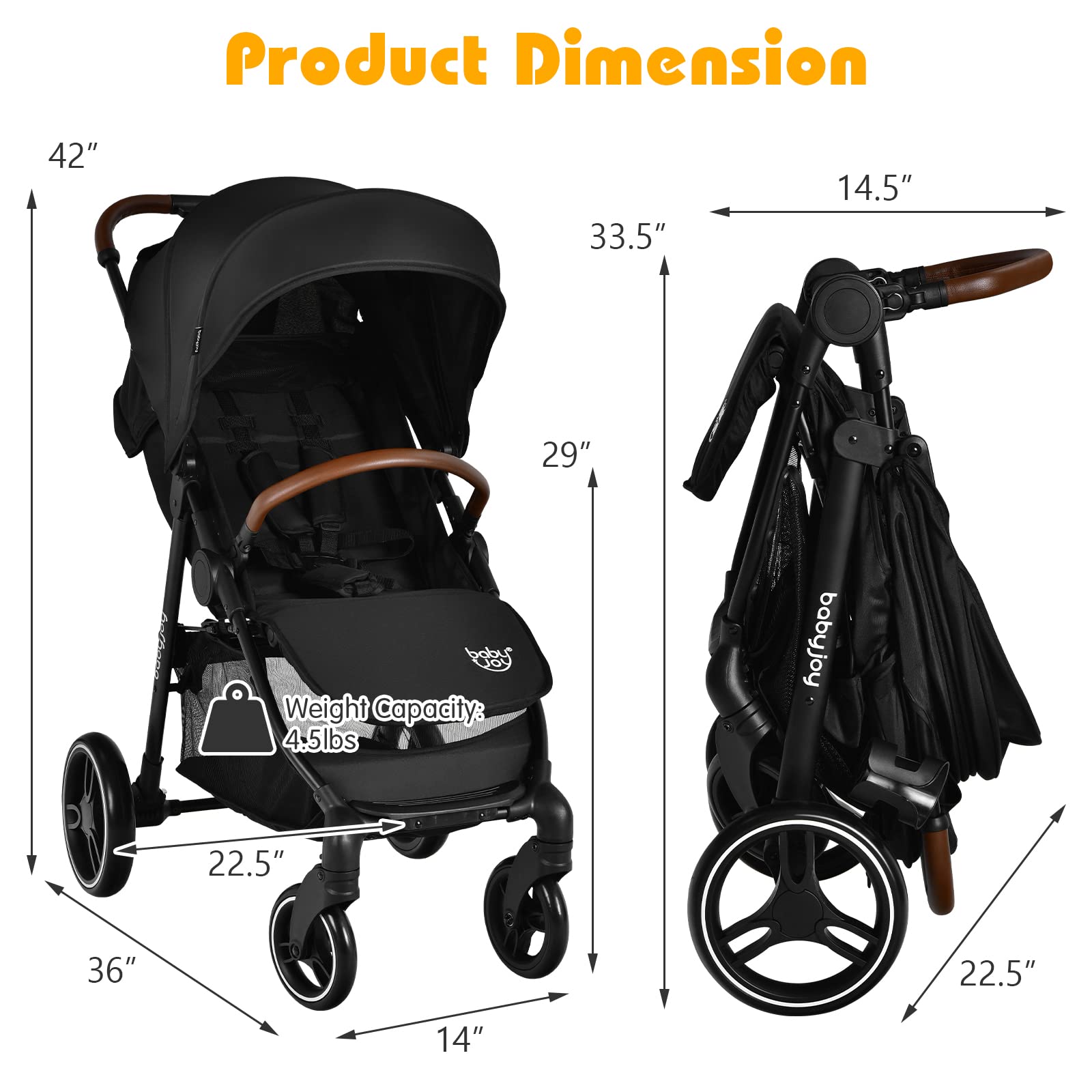 JOY Baby Stroller, High Landscape Infant Carriage Newborn Pushchair with Foot Cover