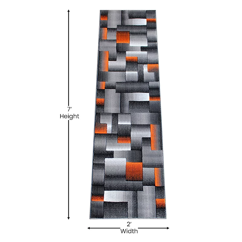 Masada Rugs Masada Rugs Trendz Collection 2'x7' Modern Contemporary Runner Area Rug in Orange， Gray and Black-Design Trz861