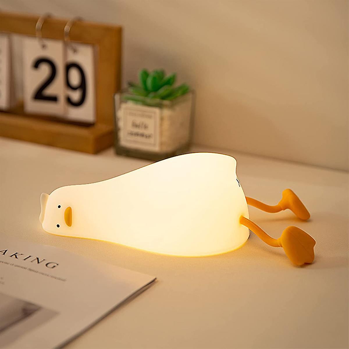 Lying Flat Duck Night Light， Led Squishy Duck Lamp， Silicone Dimmable Nursery Nightlight， Rechargeable Bedside Touch Lamp