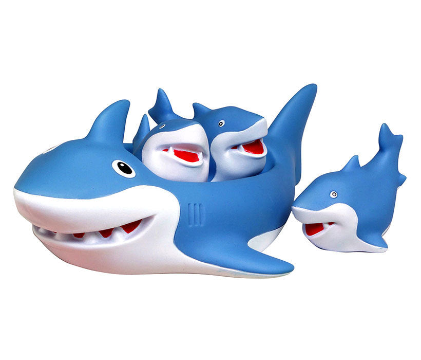 DandD Distributing Rubber Shark Family Bath Toys Mommy and Babies 4 Pieces - Item #112005