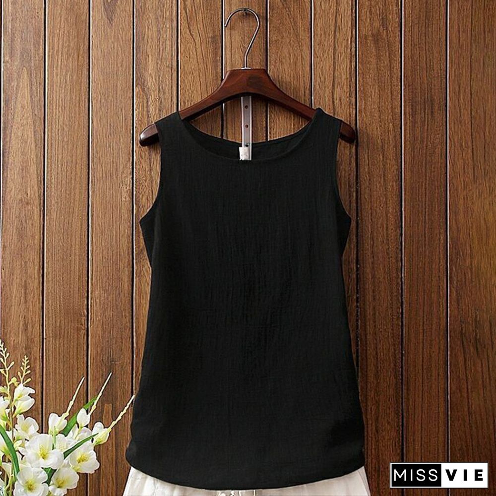 Texture Round Neck Comfy Casual Tank Top