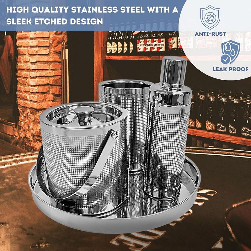 Premium 4-Piece Etched Stainless Steel Barware Set