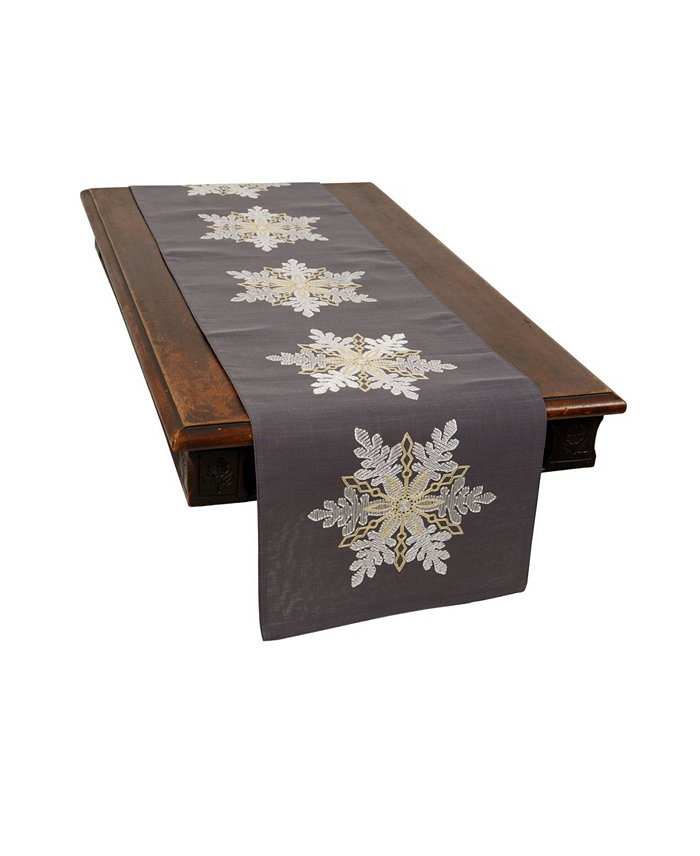 Manor Luxe Sparkling Snowflakes Embroidered Double Layer Christmas Table Runner