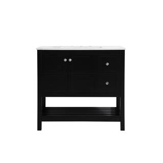 Simply Living 36 in. Single Bathroom Vanity in Black with Quartz Vanity Top in Calacatta White SL49308BK