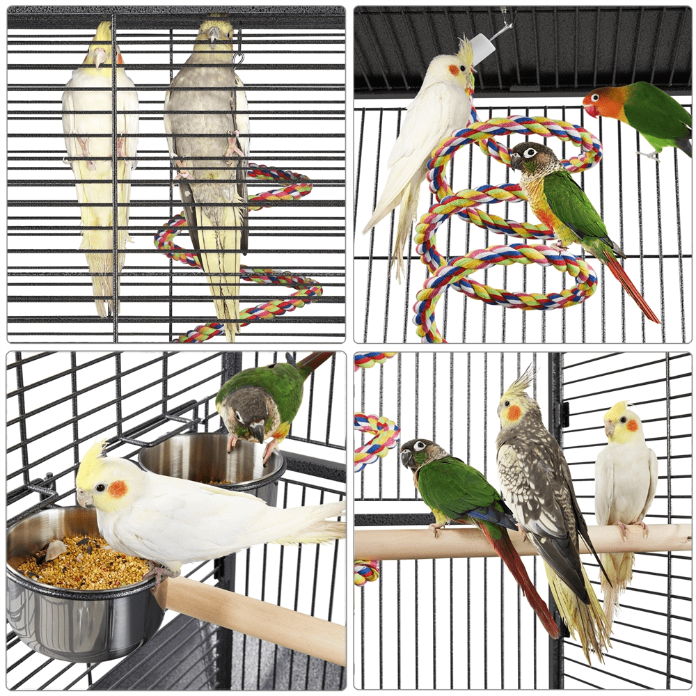 61.5inch Rolling Metal Bird Cage for Cockatiel Lovebird， Black