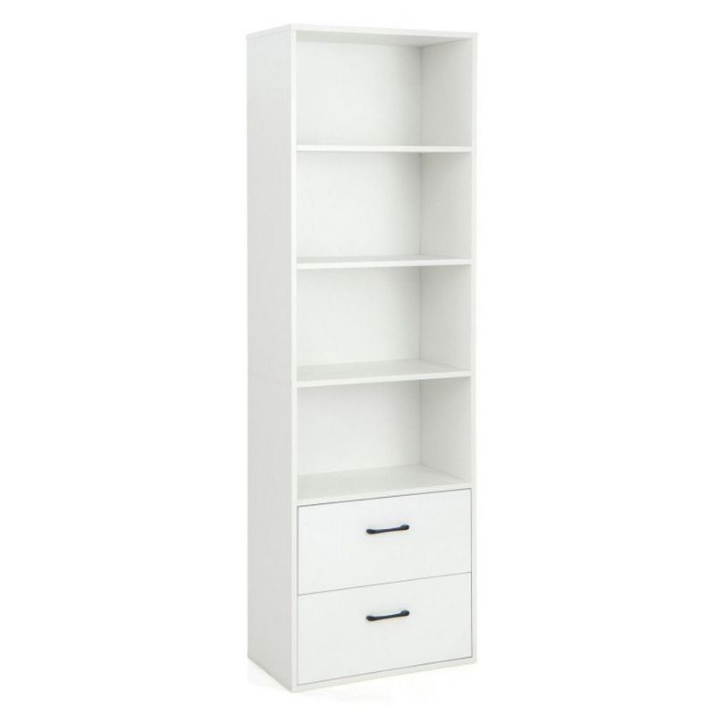 Hivago 6-Tier Tall Freestanding Bookshelf with 4 Open Shelves and 2 Drawers