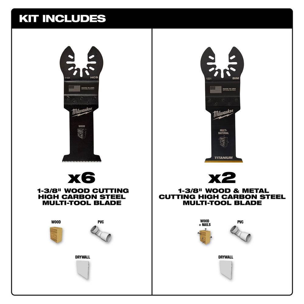 MW 1-38 in. Multi-Tool Oscillating Blade Set (8-Piece) 49-25-1103W-49-25-1103W