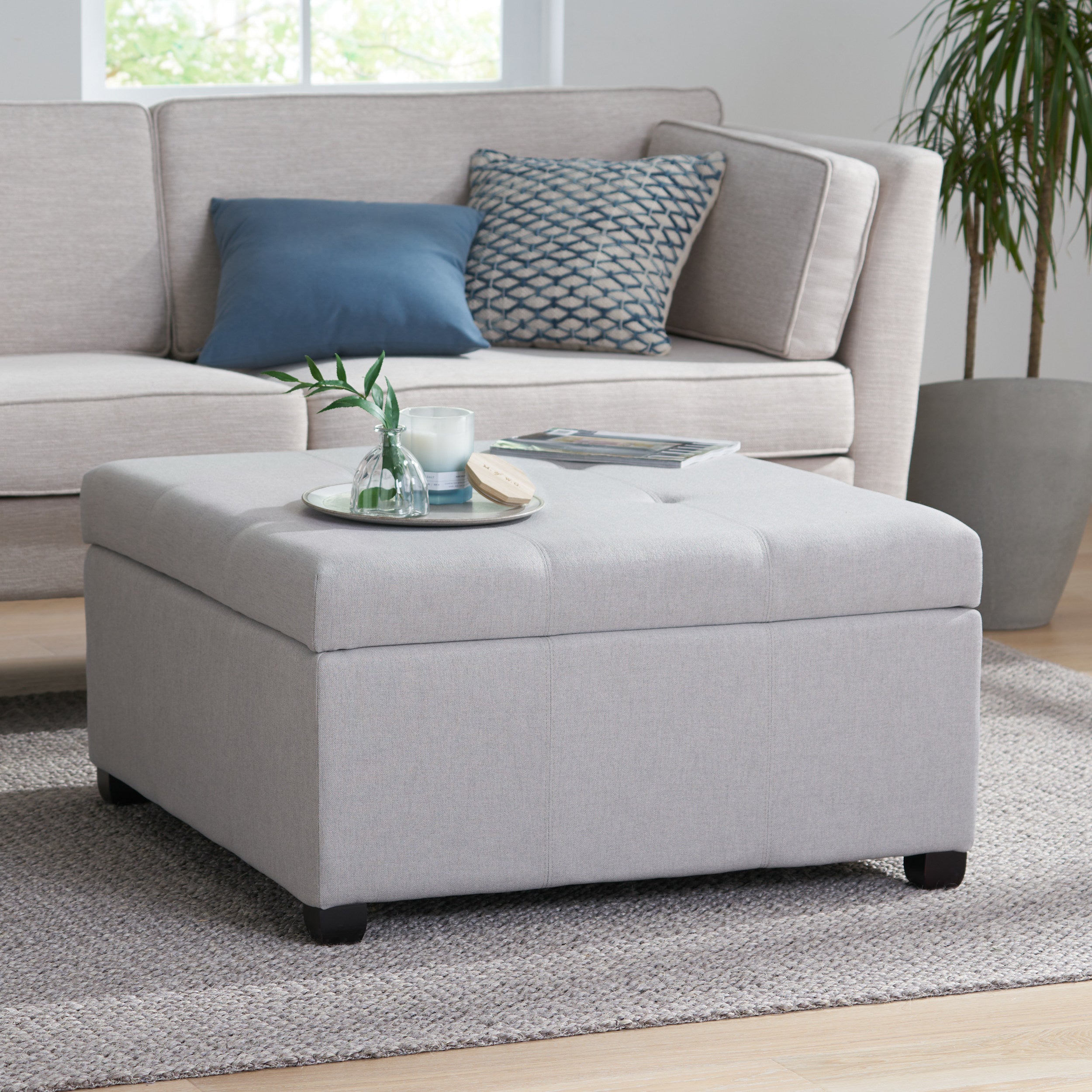 Carlyle Square Tufted Fabric Storage Ottoman Coffee Table