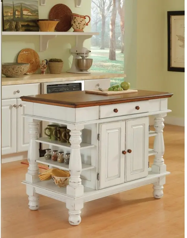 Americana Antiqued White Kitchen Island