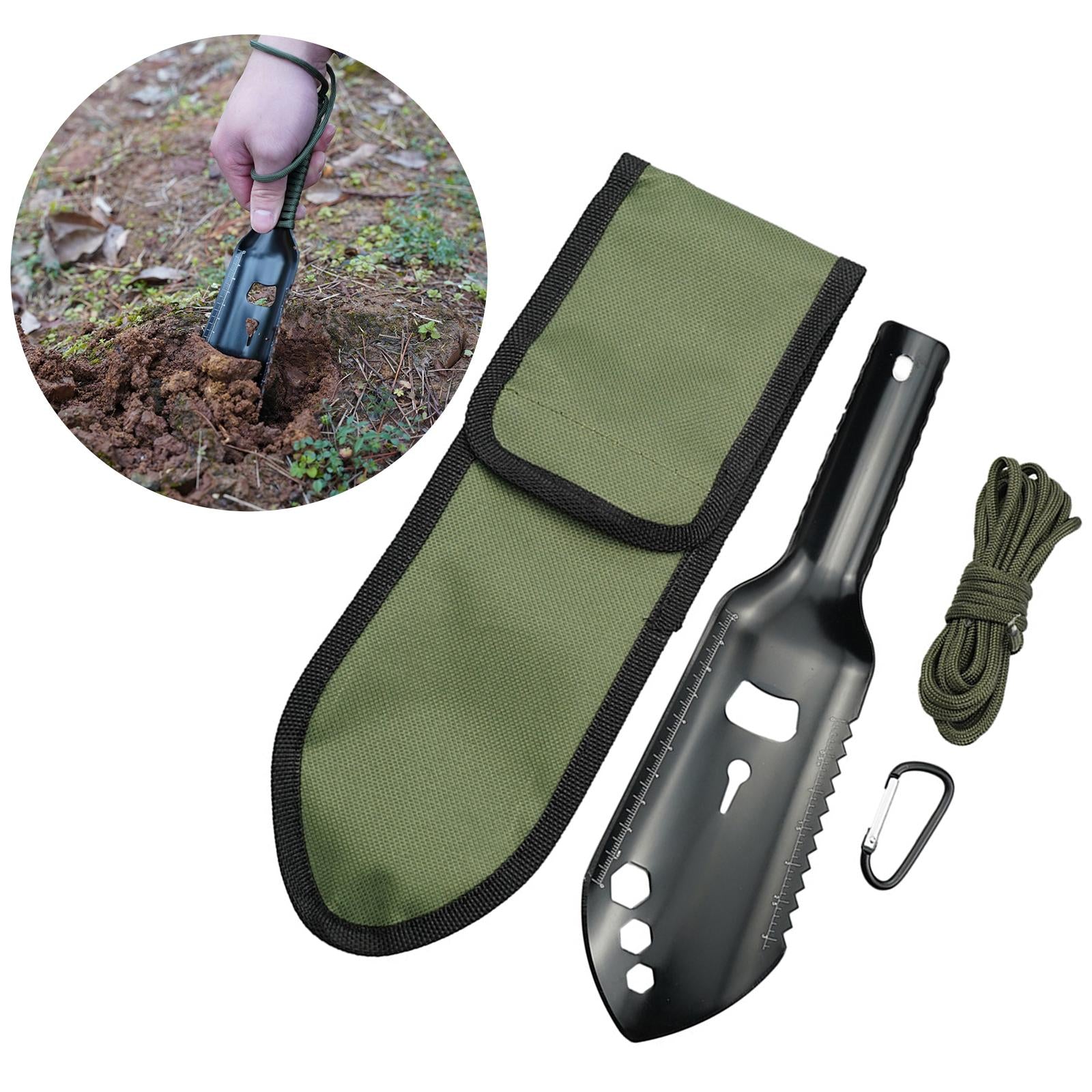 3Pcs Aluminum Alloy Outdoor Survival Spade with Cloth Bag Rope Carabiner Camping Shovel Lightweight Mini Shovel for Potting Tool Gardening - Black