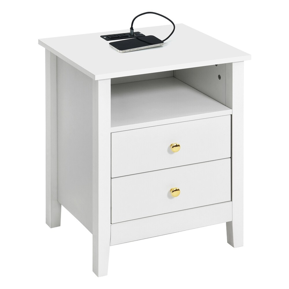 Nightstand Set of 2 with Charging Station End Side Table with 2 Drawers with USB Ports and Outlets Bedside Bed