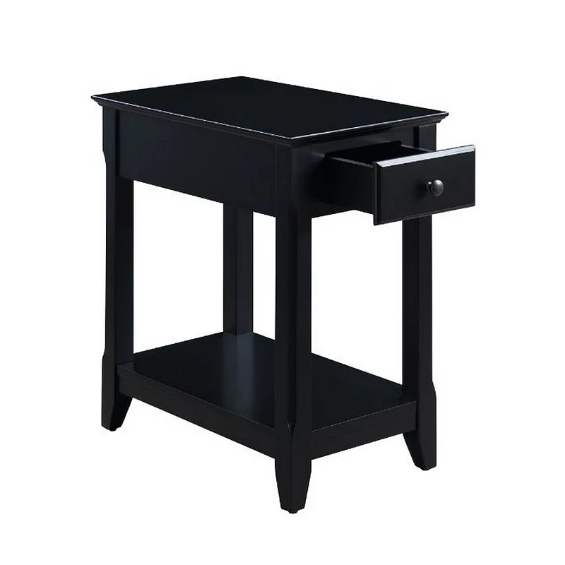 Accent Table with 1 Drawer and Bottom Shelf， Black