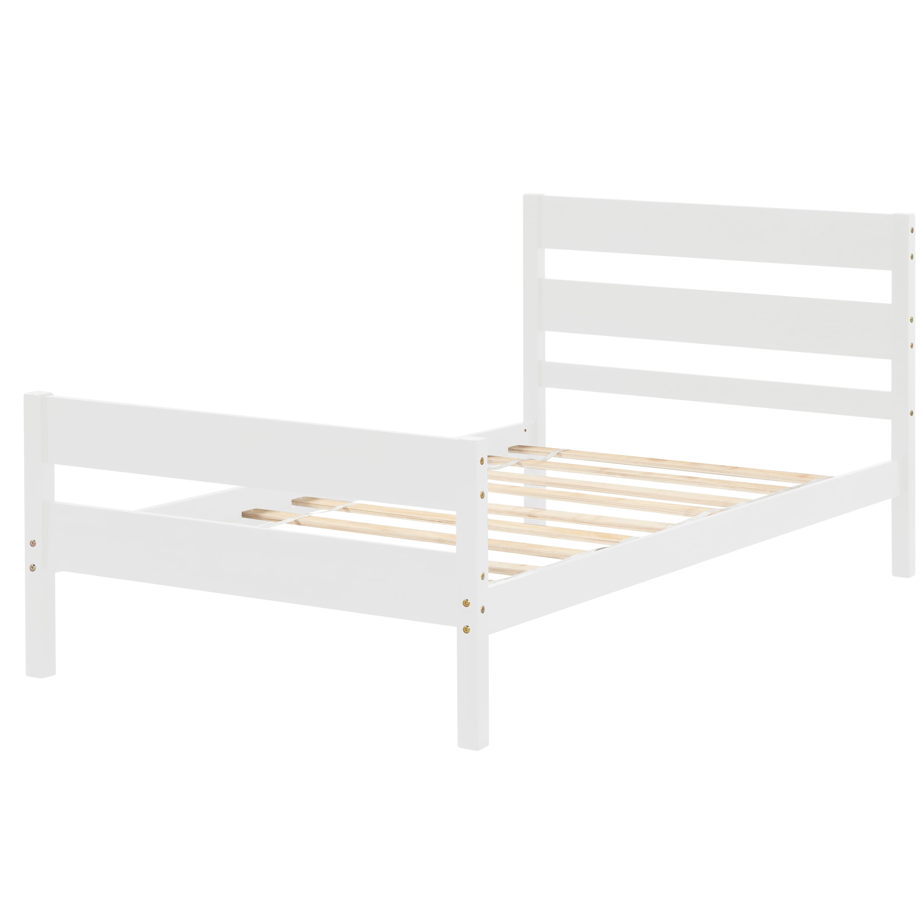 uhomepro Twin Bed Frame No Box Spring Needed, Wood Platform Bed Frame with Headboard and Footboard, Strong Wooden Slats, Twin Bed Frames for Kids, Adults, Modern Bedroom Furniture, White