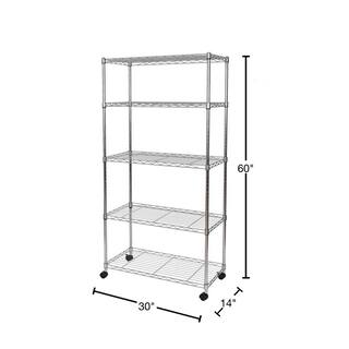 Seville Classics Silver 5-Tier Steel Wire Shelving Unit with Wheels (30 in. W x 60 in. H x 14 in. D) WEB930