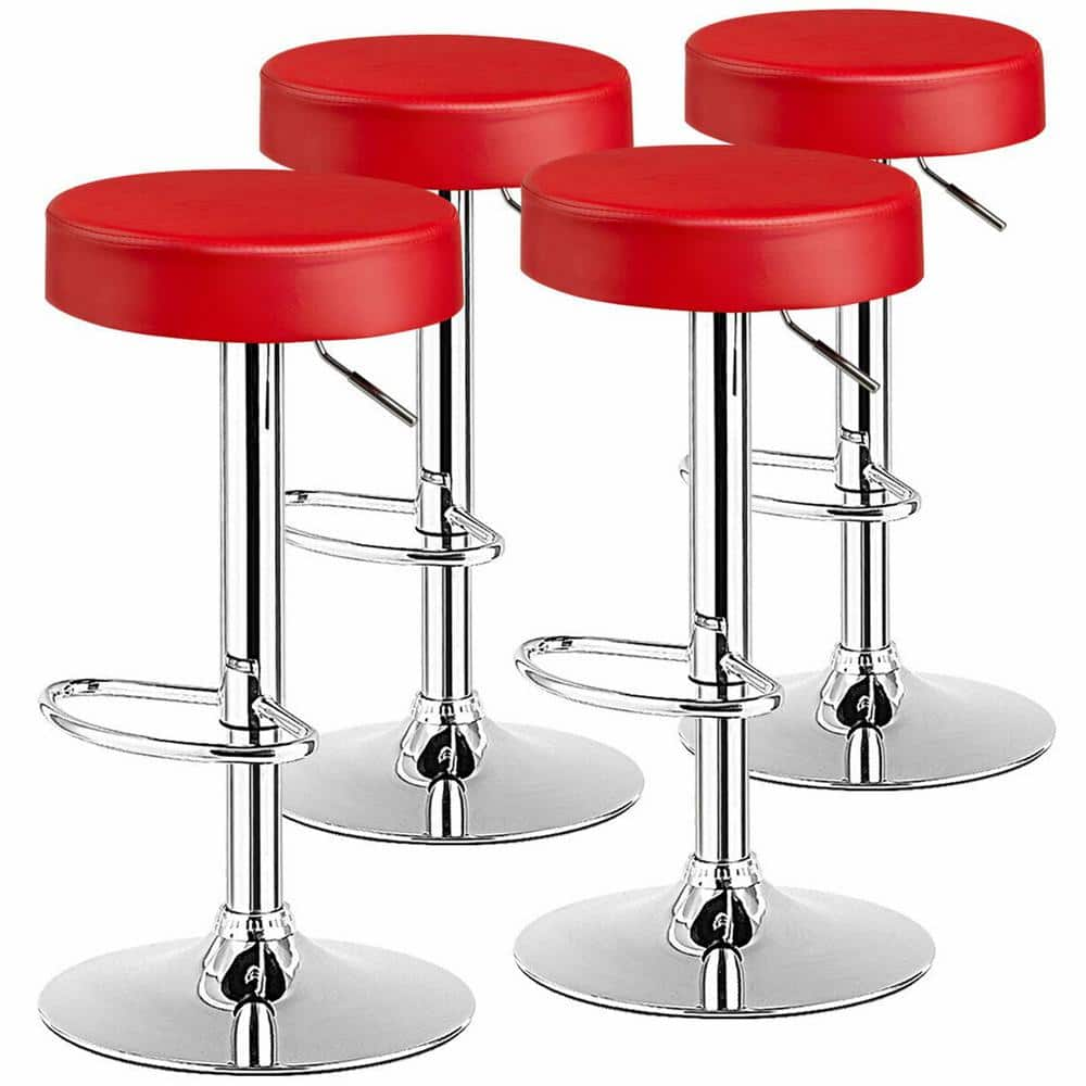 Gymax 34 in. Adjustable Swivel Bar Stool PU Leather Kitchen Counter Bar Chairs Red (4-Pieces) GYM06742